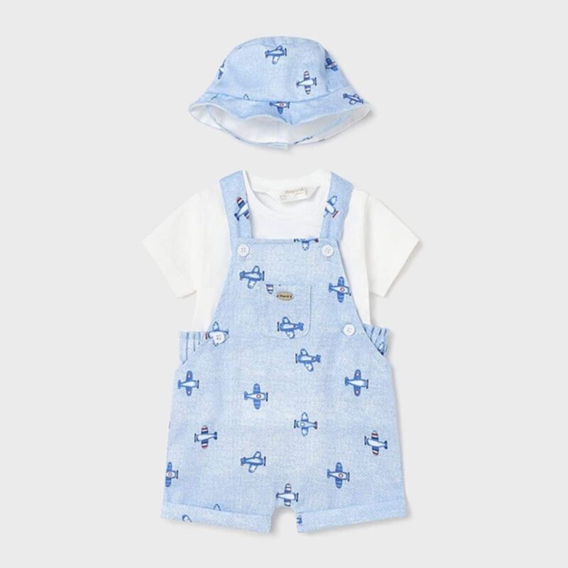 Short Airplane Dungaree With Hat Set