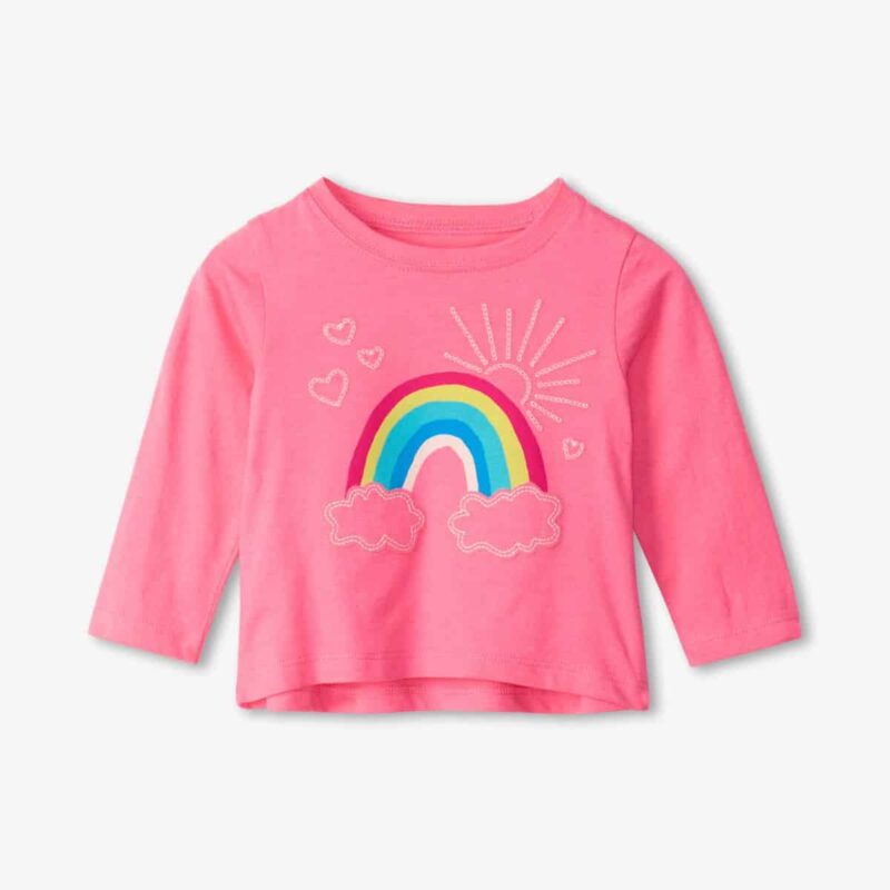 Girls Pink Cotton Rainbow Top