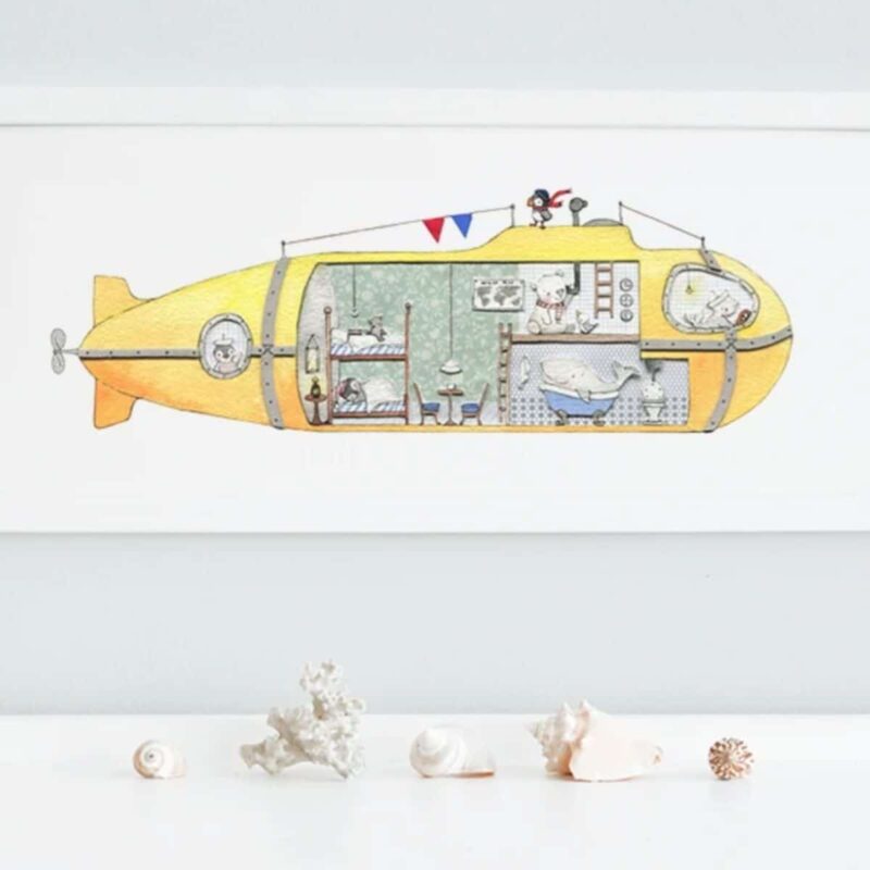 Children's Framed Yellow Submarine Bedroom Picture