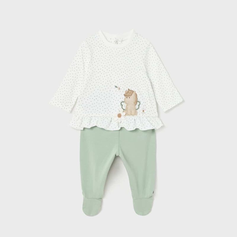 Girls Ivory and Mint 2 Piece Babygrow