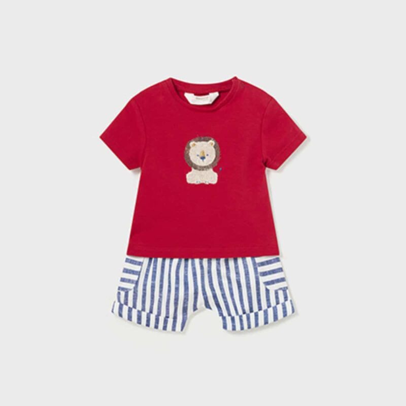 Baby Boys Red & Blue Cotton Shorts Set