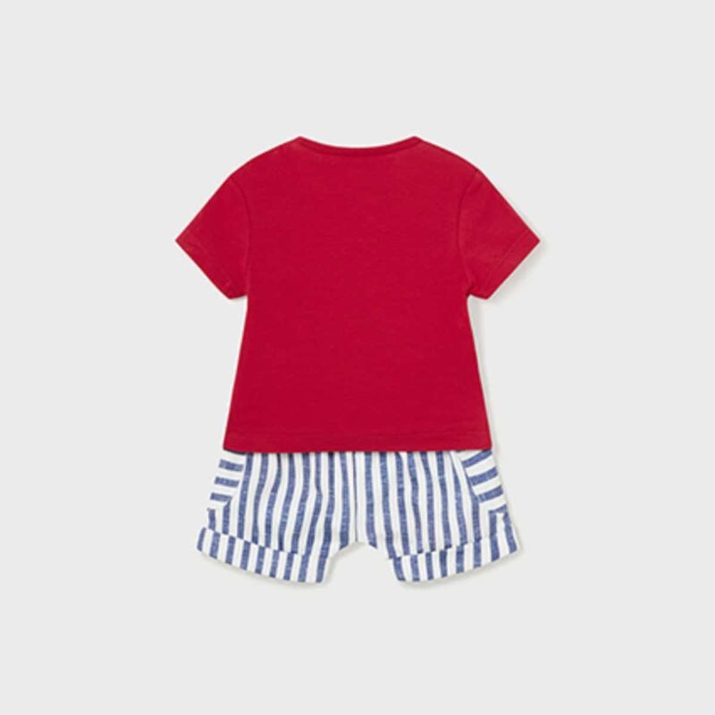 Baby Boys Red & Blue Cotton Shorts Set - Image 2