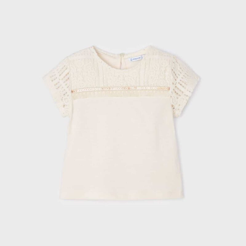 Girls Ivory Cotton Crochet T-Shirt