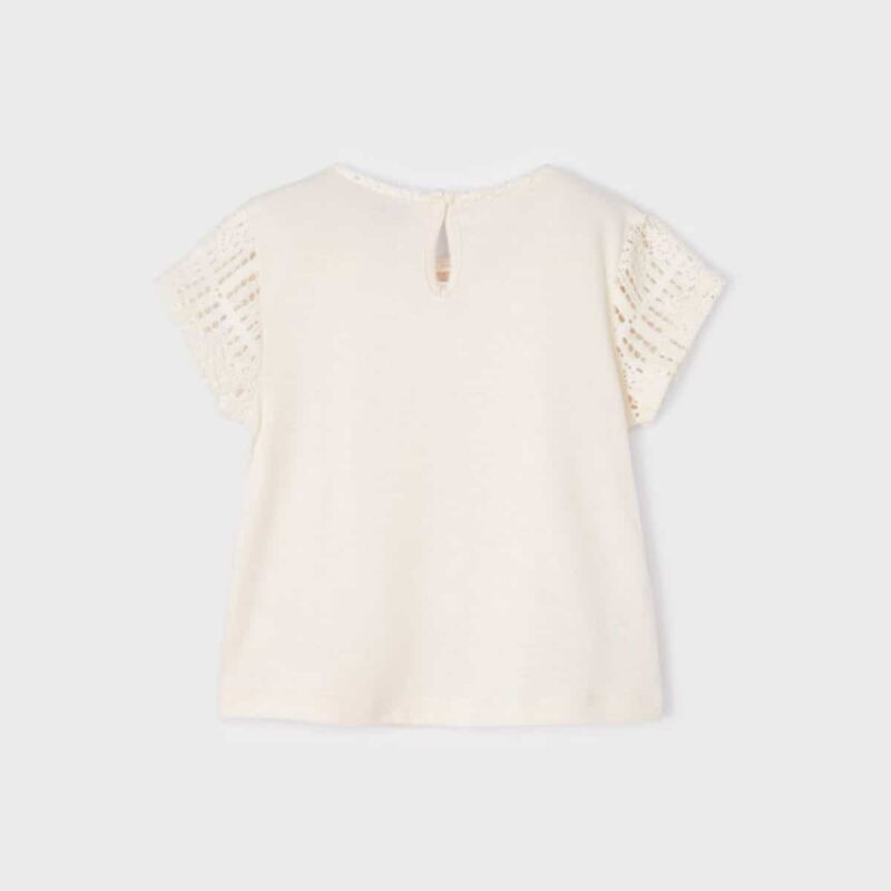 Girls Ivory Cotton Crochet T-Shirt - Image 2