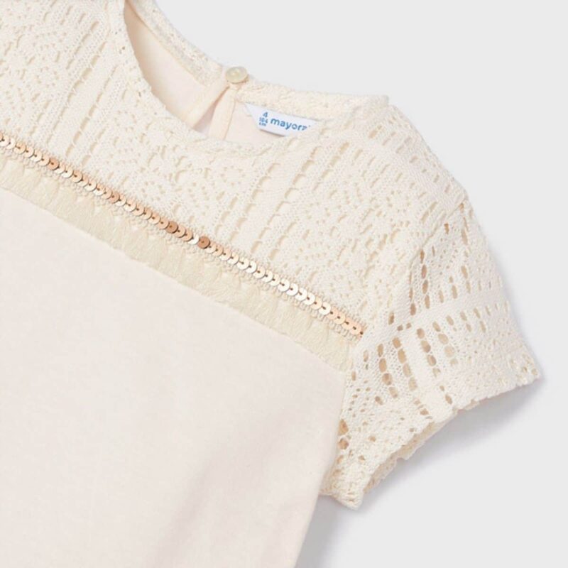 Girls Ivory Cotton Crochet T-Shirt - Image 3