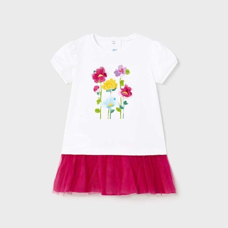 Girls White & Pink Cotton Dress