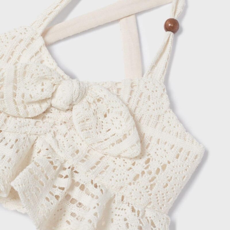 Girls Ivory Crochet Crop Top & Trousers Set - Image 3