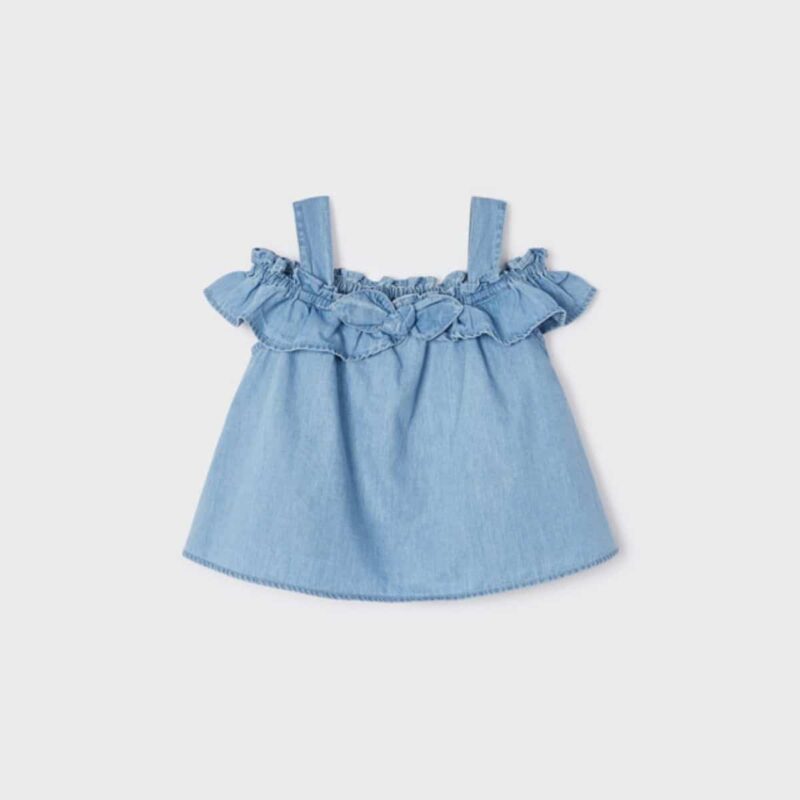 Girls Blue Ruffled Chambray Blouse