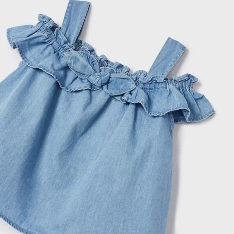 Girls Blue Ruffled Chambray Blouse - Image 3