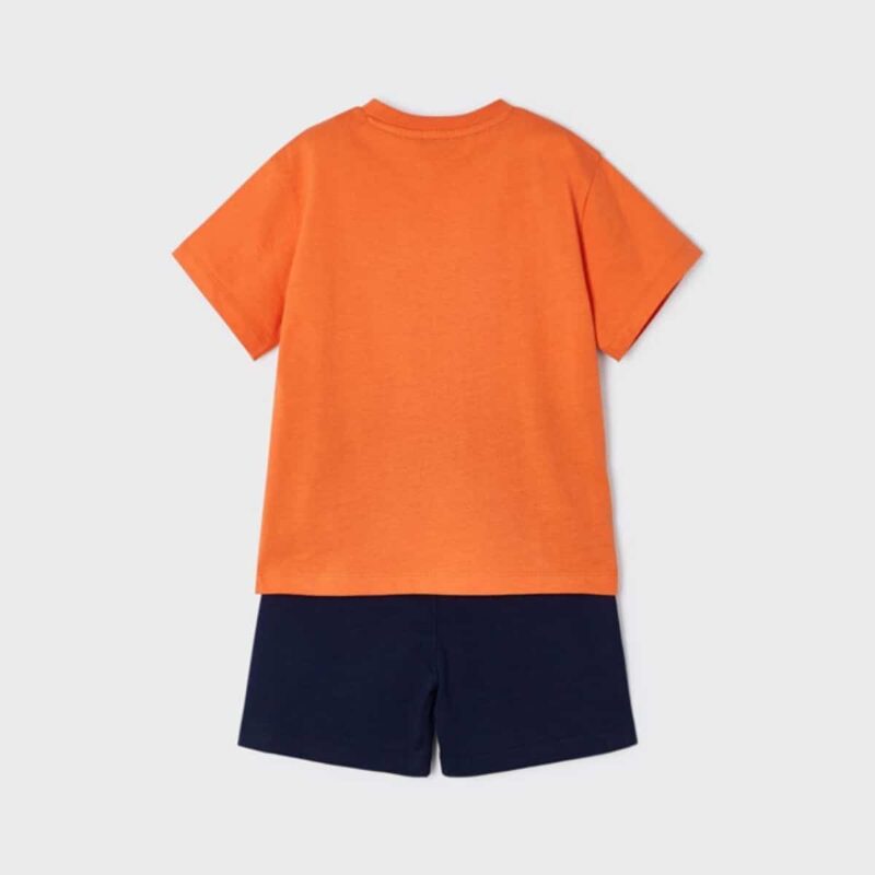 Orange & Navy Blue Cotton Dinosaur Shorts Set - Image 2
