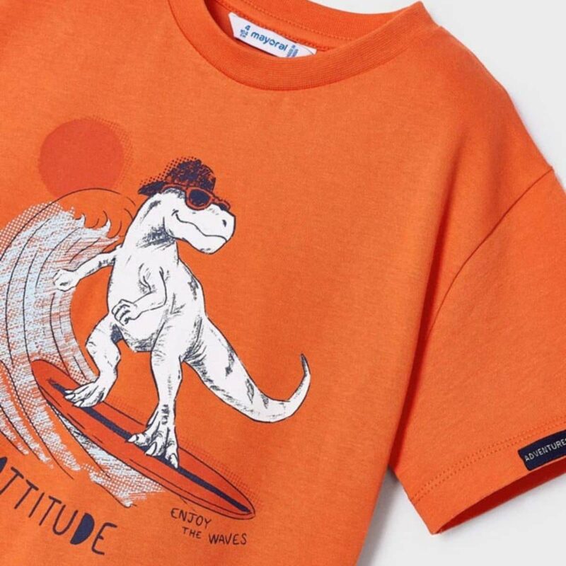 Orange & Navy Blue Cotton Dinosaur Shorts Set - Image 3