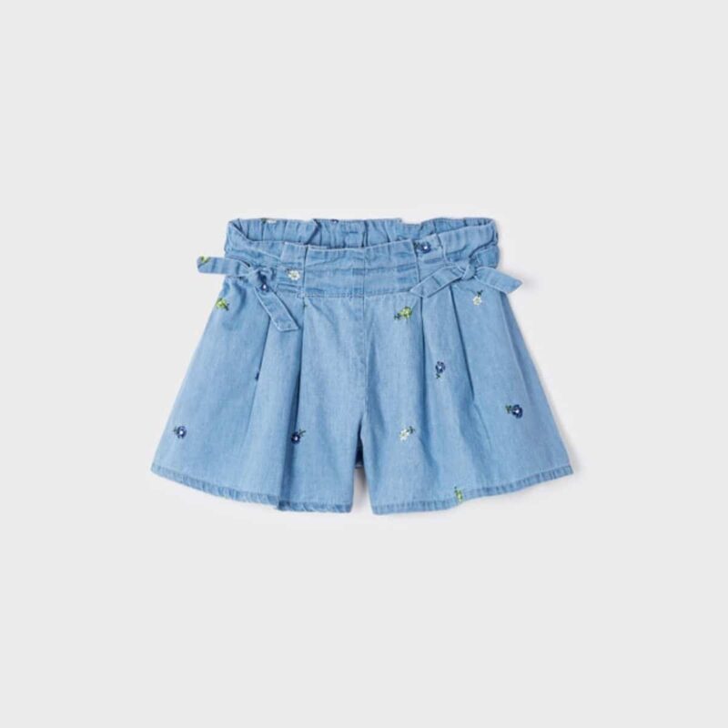 Girls Blue Embroidered Chambray Shorts