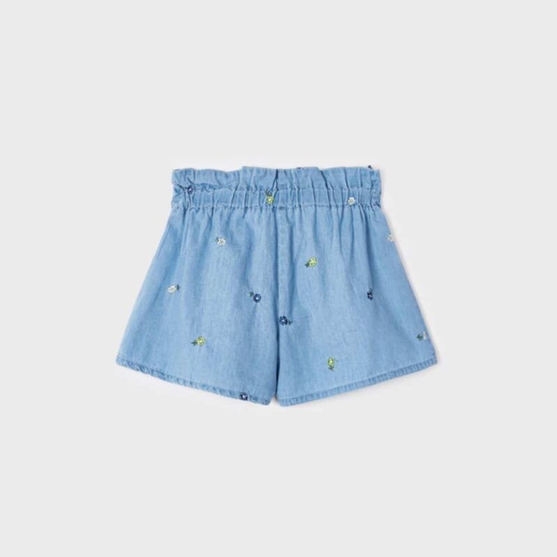 Girls Blue Embroidered Chambray Shorts - Image 2