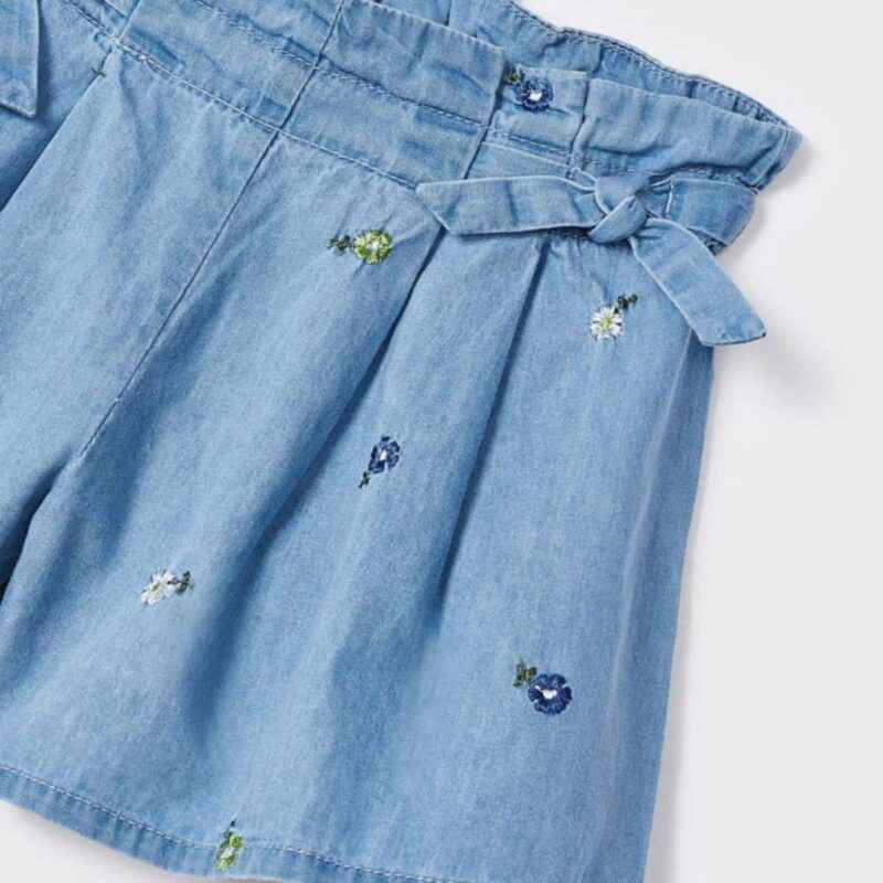 Girls Blue Embroidered Chambray Shorts - Image 3