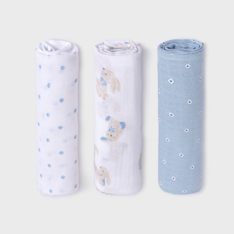 Baby Set of 3 Blue Gauze Better Cotton - Image 2