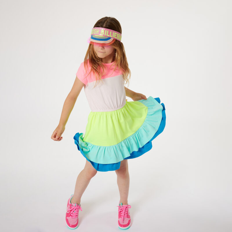 Girls Pink Striped Cotton Dress - Image 2