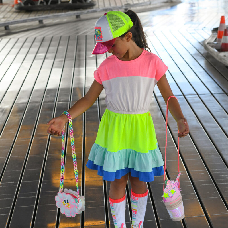 Girls Pink Striped Cotton Dress - Image 3
