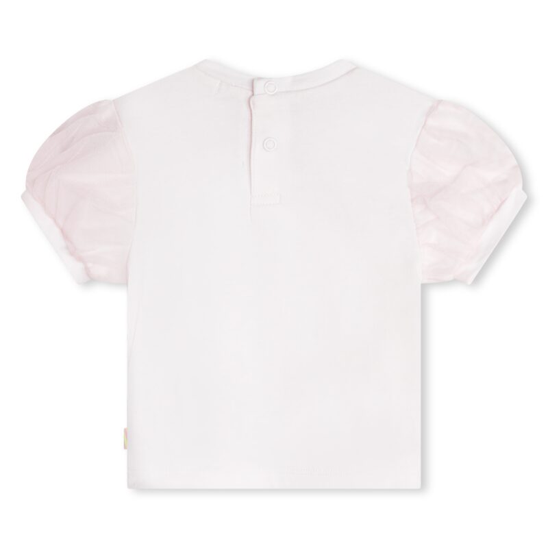 Baby Girls Pink Puff Sleeve Cotton T-Shirt - Image 3