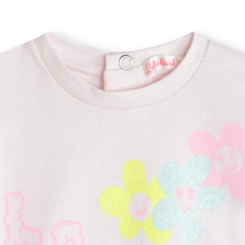 Baby Girls Pink Puff Sleeve Cotton T-Shirt - Image 2