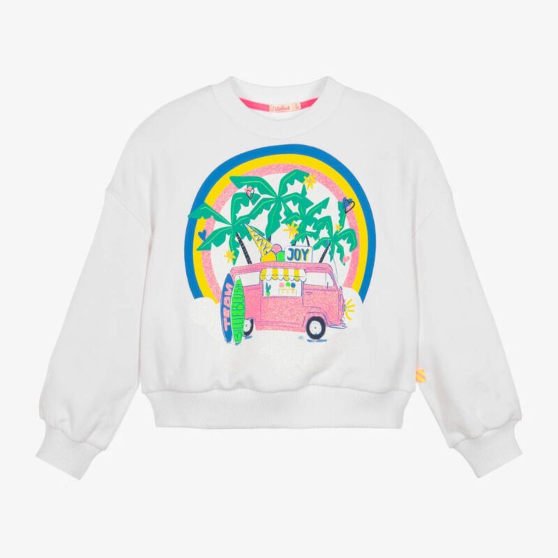 Girls White Cotton Campervan Sweatshirt - Image 2