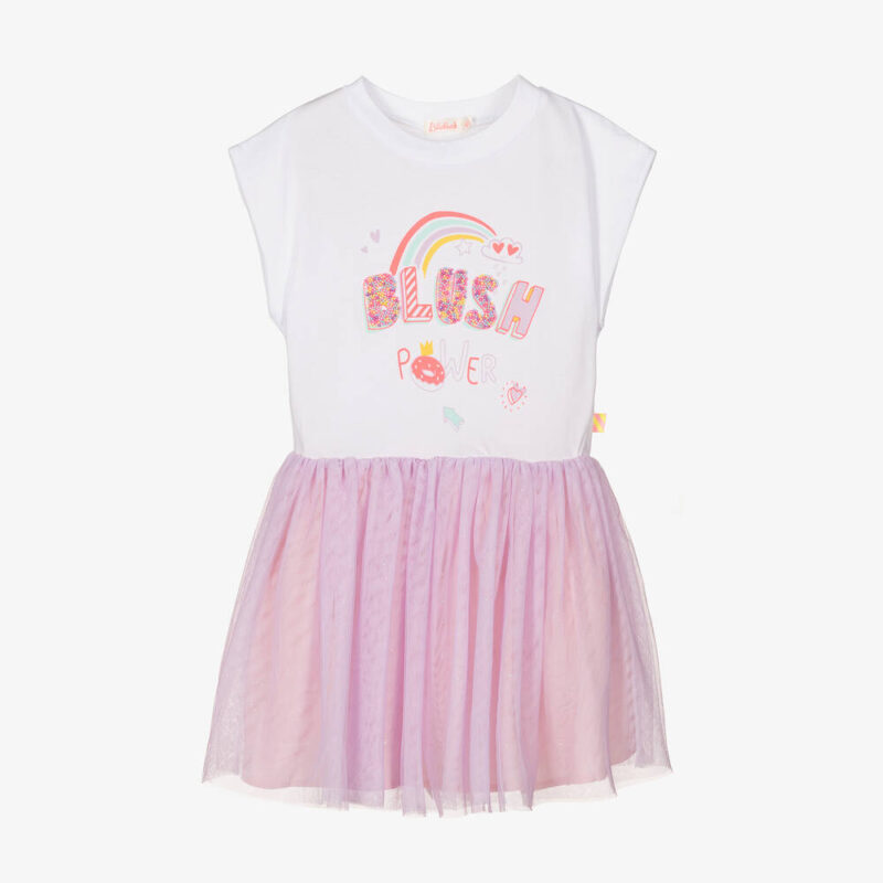 Girls White & Lilac Slogan Dress