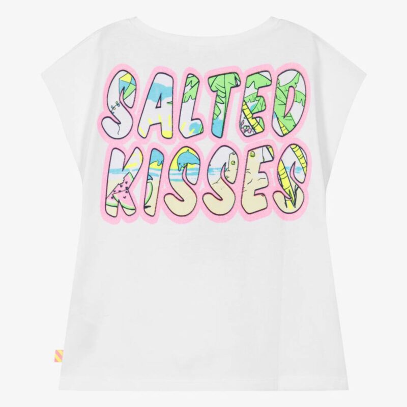 Girls White Cotton Seaside Print T-Shirt - Image 4