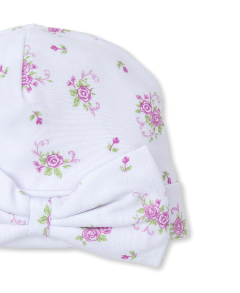 Baby Girls Pink Rose Scrolls White Hat - Image 2