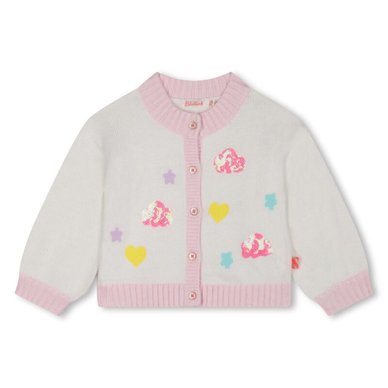 Ivory Girl Cardigan With Hearts And Stars
