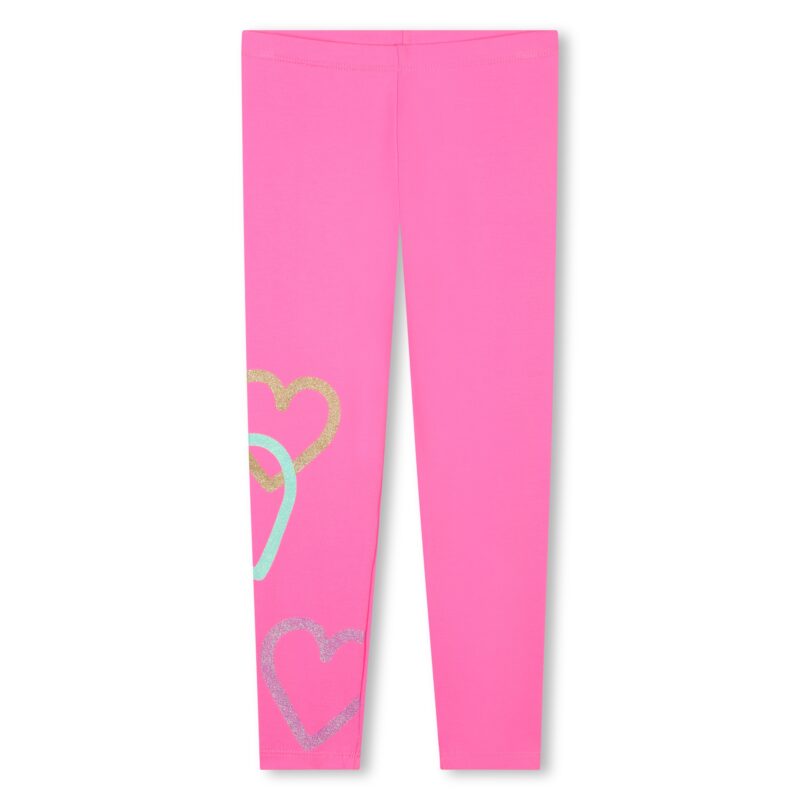 Girls Pink Cotton Heart Leggings