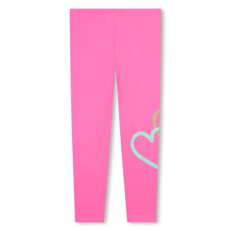 Girls Pink Cotton Heart Leggings - Image 2