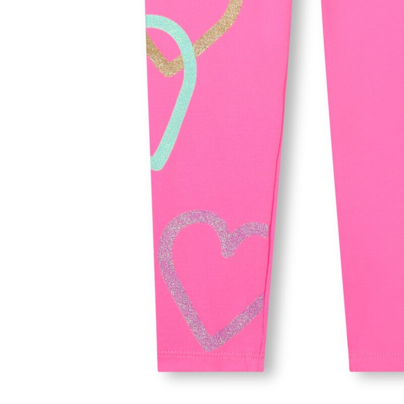 Girls Pink Cotton Heart Leggings - Image 3