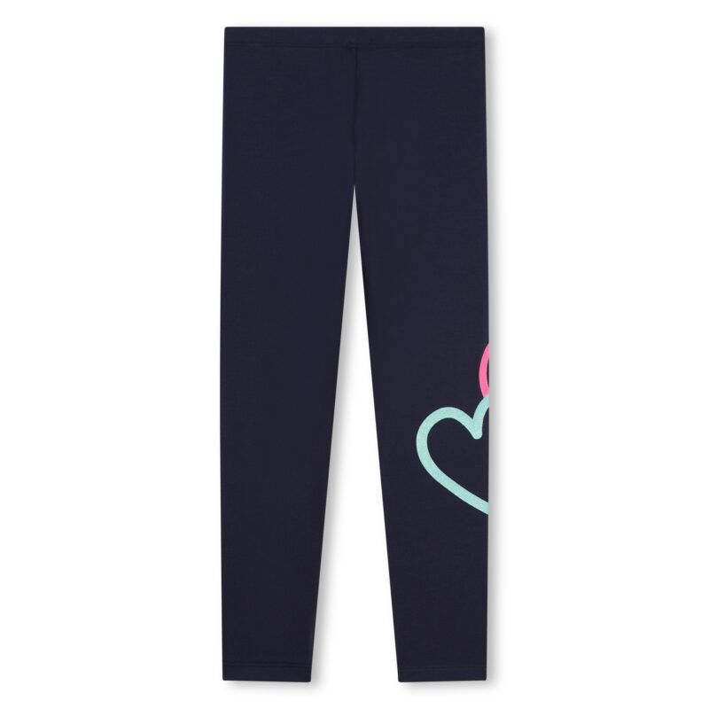Girls Navy Blue Cotton Heart Leggings - Image 2