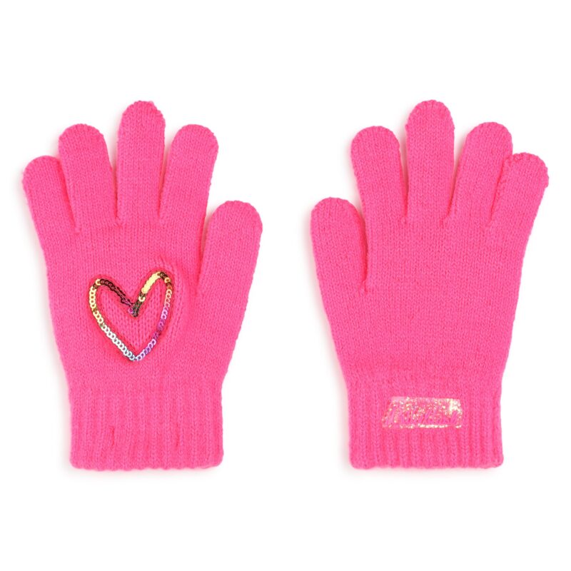 Pink Sequin Heart Gloves
