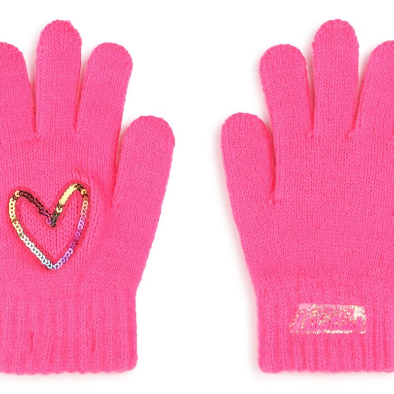 Pink Sequin Heart Gloves - Image 3