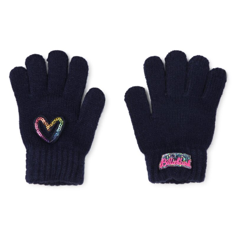 Navy Blue Sequin Heart Gloves