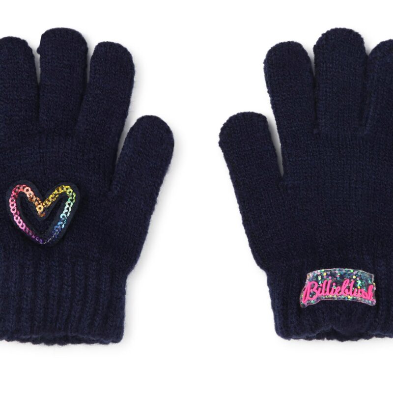 Navy Blue Sequin Heart Gloves - Image 3