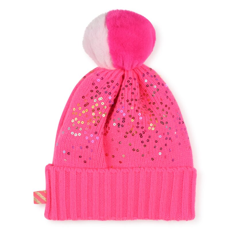 Girls Pink Knitted Pom-Pom Hat - Image 2