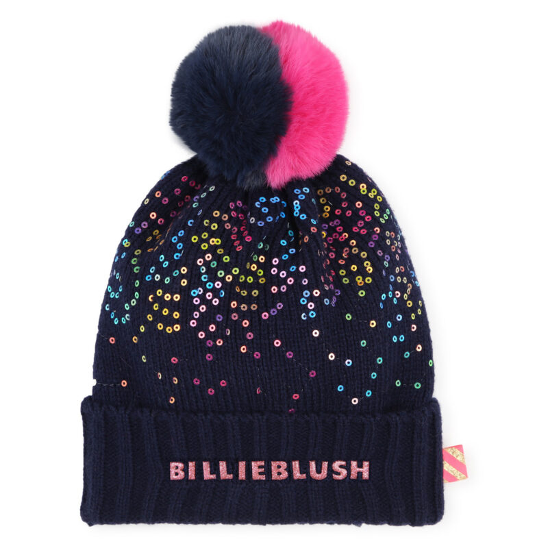 Girls Navy Knitted Pom-Pom Hat