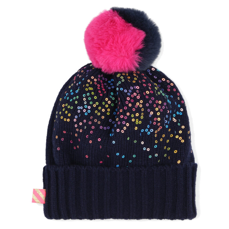 Girls Navy Knitted Pom-Pom Hat - Image 2