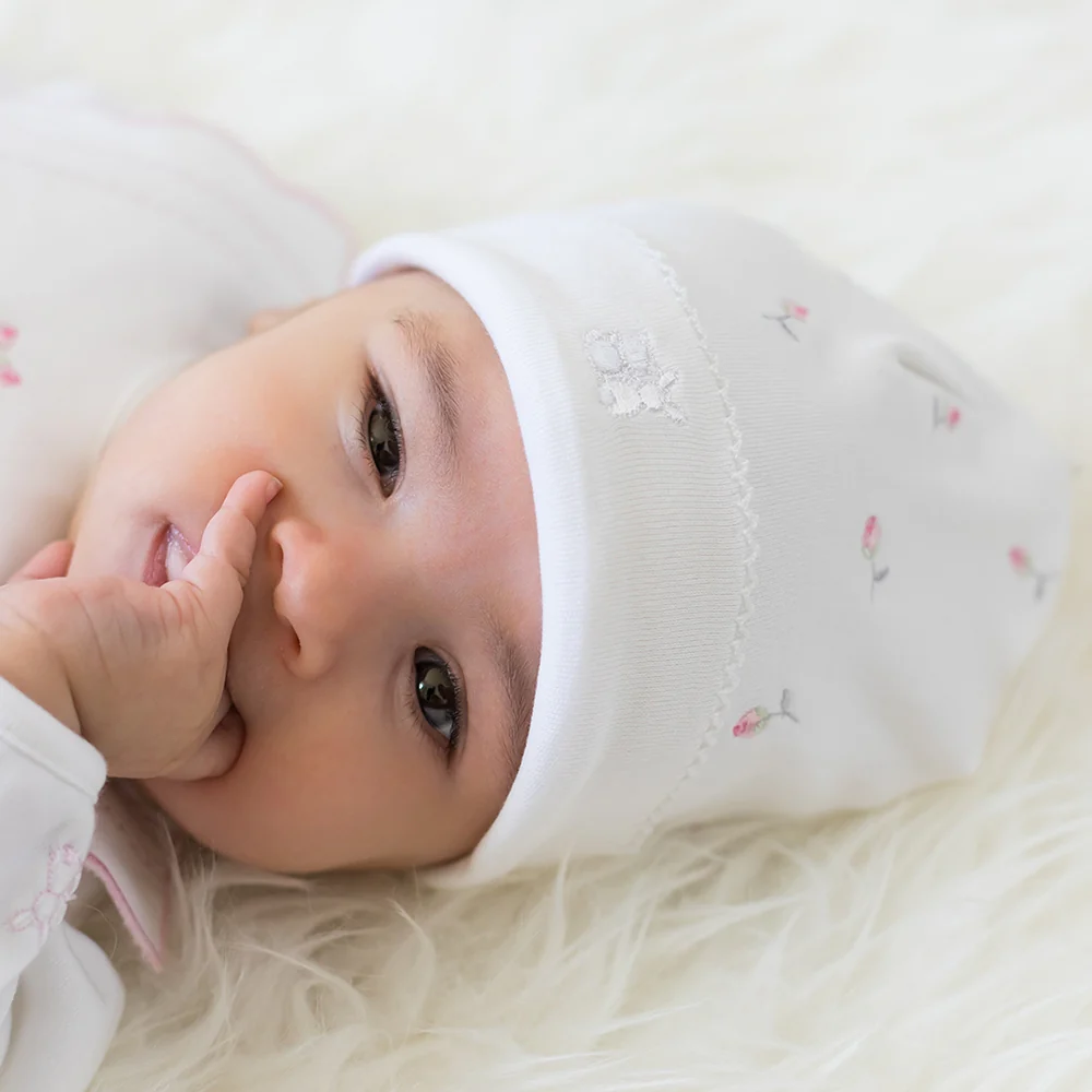 Romy White Rosebud Baby Pull - On Hat - Image 2