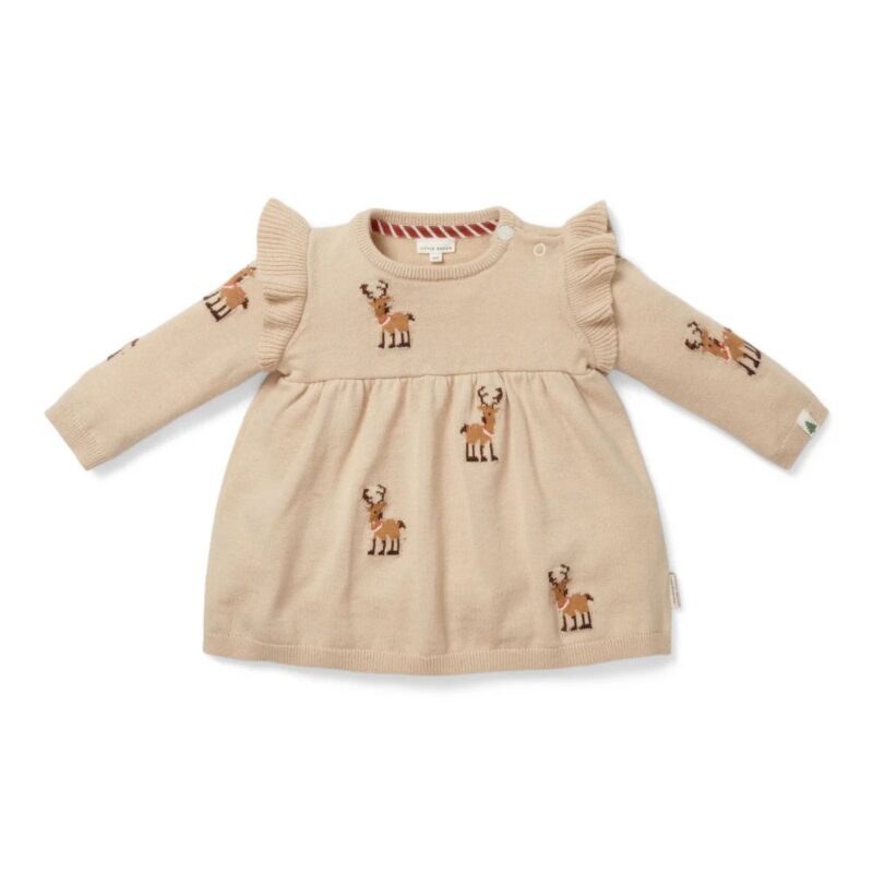 Knitted Christmas Dress Long Sleeves Ruffles