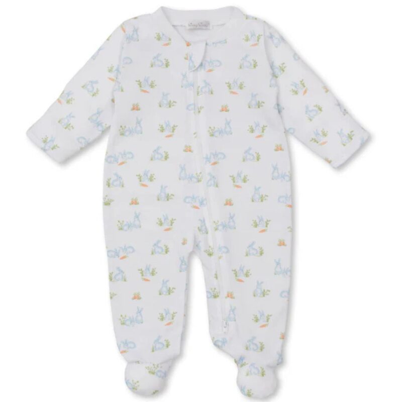 Baby Bunny Patch Blue Zip Footie
