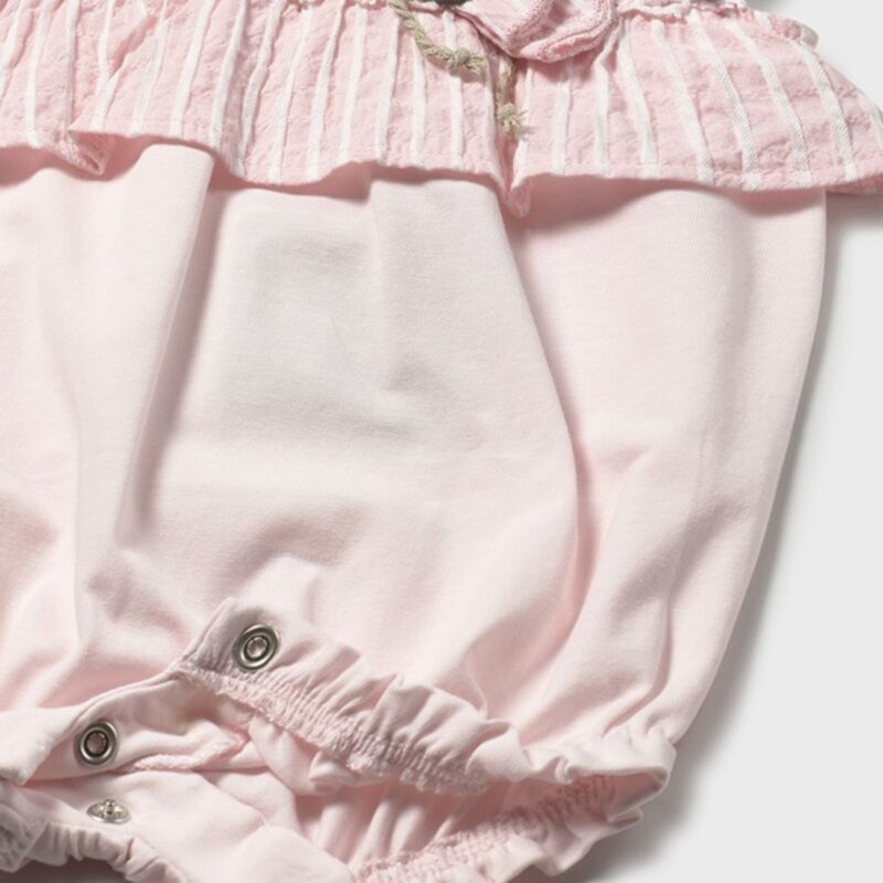 Newborn Girl Stripe Flower Detail Romper - Image 3