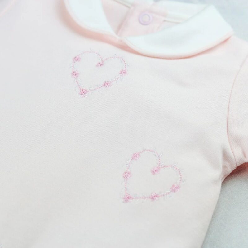 Jenna Baby Girls Heart Embroidery Babygrow - Image 2