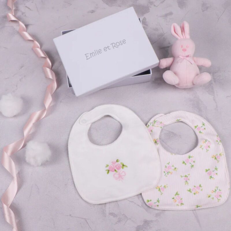 Tilda Pink Floral Print Bib Gift Set
