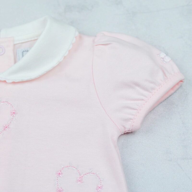Jody Pink Girls Heart Embroidery Romper - Image 2