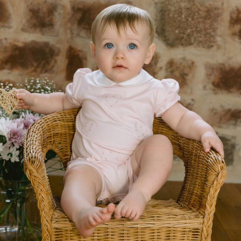 Jody Pink Girls Heart Embroidery Romper - Image 3