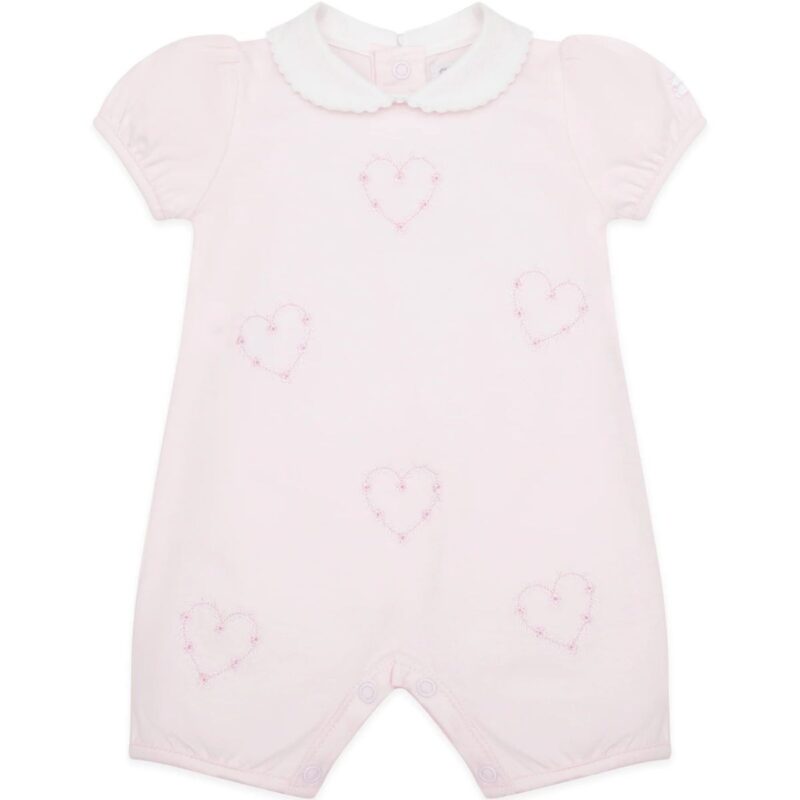 Jody Pink Girls Heart Embroidery Romper