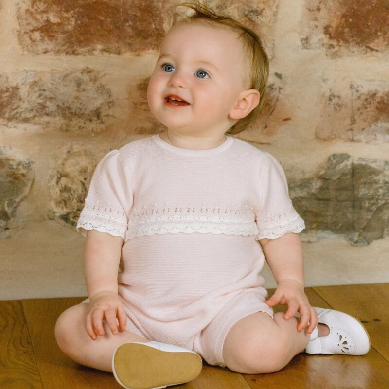 Josie Pink Girls Pretty Knit Romper - Image 3