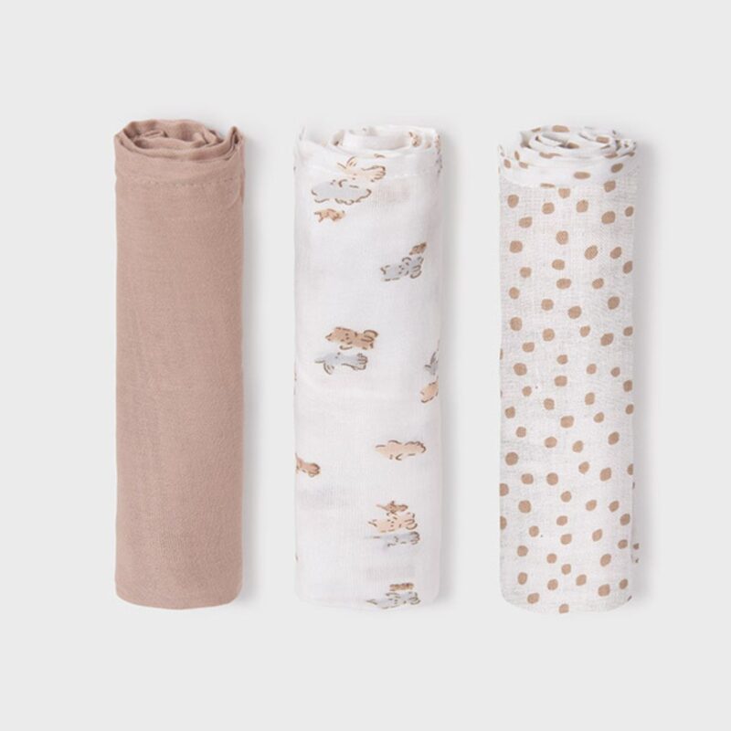 Baby Set Of 3 Natural Muslin Cloths